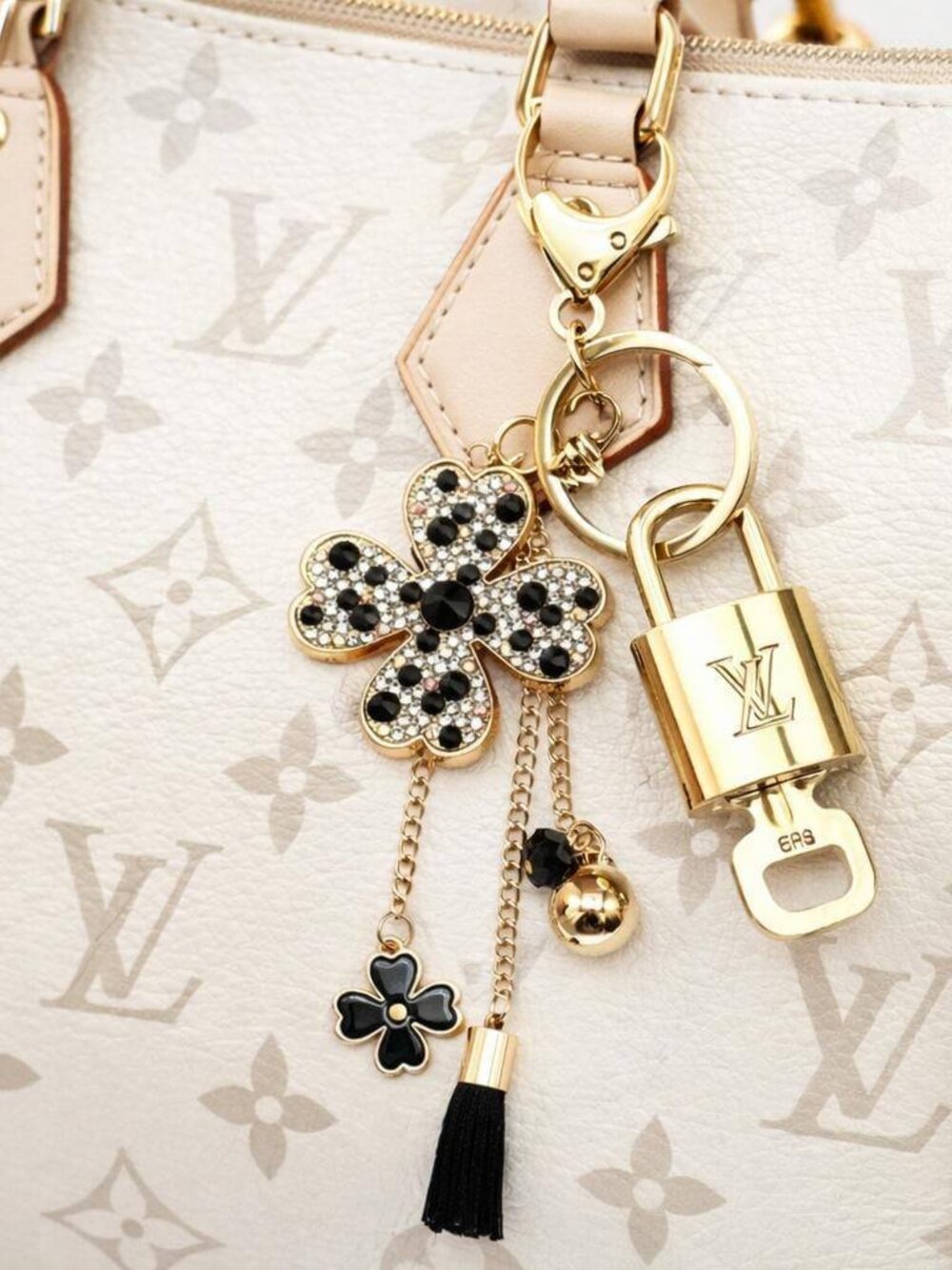 Louis Vuitton Gold Padlock 🔑 Authentic LV Unbranded Flower Keychain Bag Charm